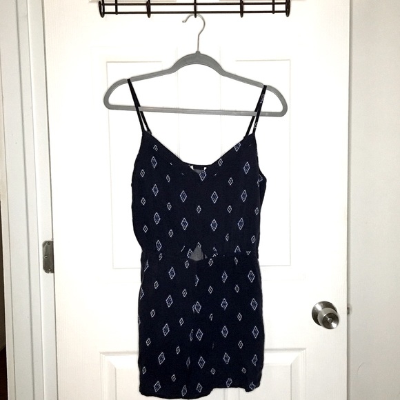 Charming Charlie Pants - CHARMING CHARLIE Blue Black Boho Geometiric Pattern Summer Romper